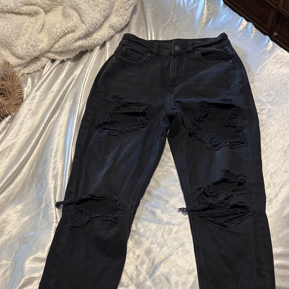 American Age Black Distressed Boyfriend Jeans